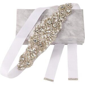 🆕 Women Silver Rhinestone Crystal Beads Belt Handmade Bridal Wedding Gowns